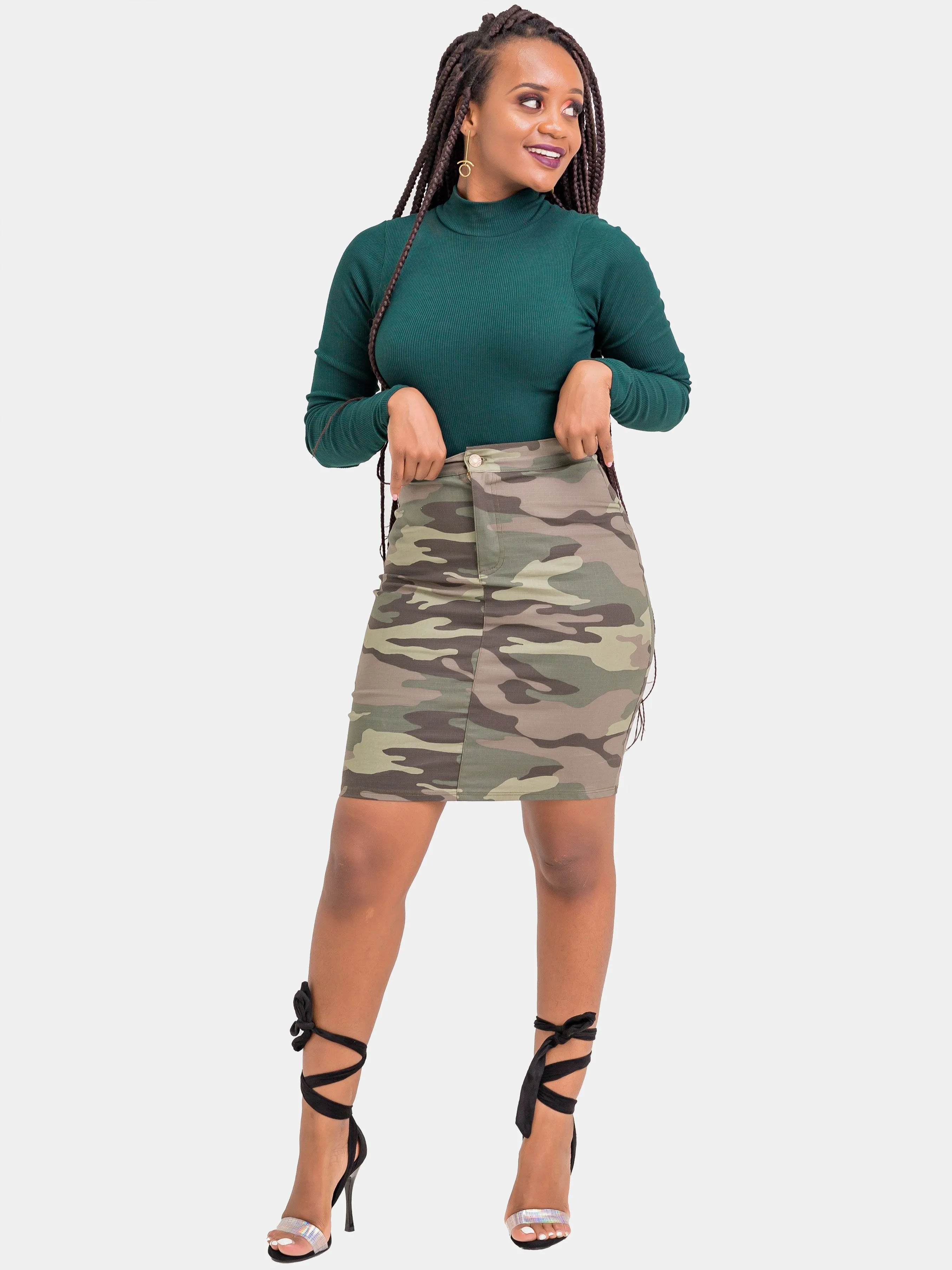 Zoya Camo Contrast Stitch Mini Skirt - Green Print
